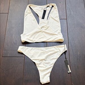 MYRA Swim Ivory V-Neck High-Cut Bikini Set